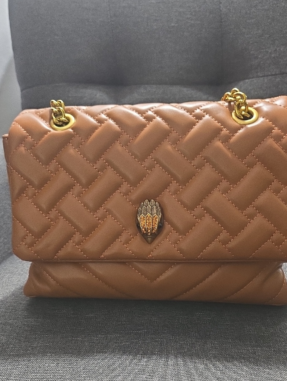 Kurt Geiger Quilted Tan Shoulder Bag with Gold Hardware